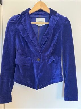 Anthropologie Velvet Single-Button Blazer in Cobalt Blue